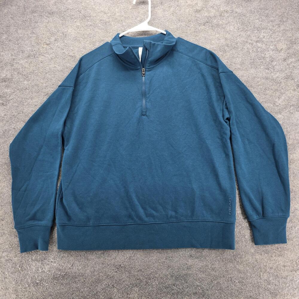 HEAD Pullover Sweater Mens Large Blue Half Zip Athletic Training Lightweight